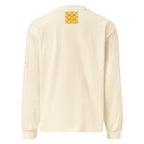 Unisex ecru long-sleeve shirt from Daemon Luxury's Frosted Diamonds Timbrata Premio Il Man & Woman collection, featuring a heavyweight fabric.