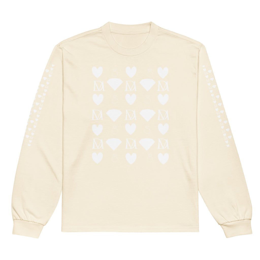Unisex Frosted Diamonds Timbrata long-sleeve shirt by Daemon Luxury in ecru with a premium heavyweight fabric and diamond-inspired design.