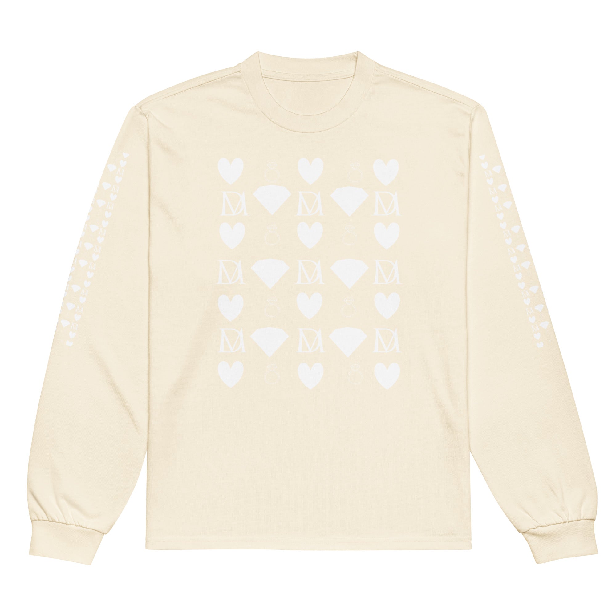 Unisex Frosted Diamonds Timbrata long-sleeve shirt by Daemon Luxury in ecru with a premium heavyweight fabric and diamond-inspired design.