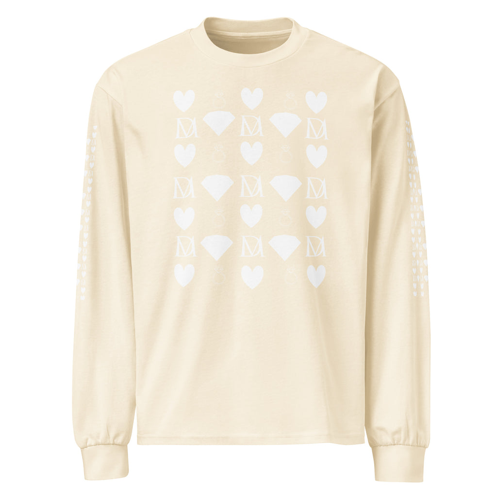 Unisex Frosted Diamonds Timbrata premium heavyweight long-sleeve shirt in ecru by Daemon Luxury, front view.
