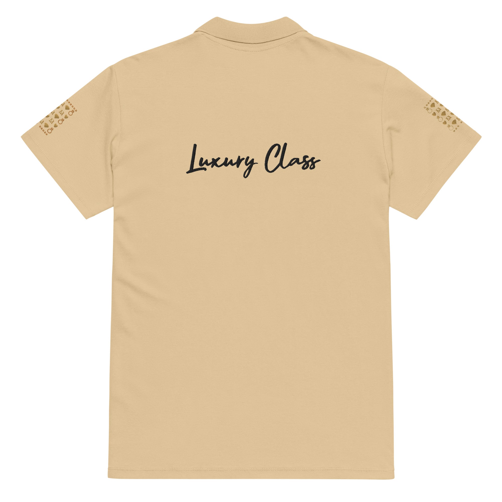 Daemon Luxury Picasso Mirrors stitched label polo shirt for men and women, in premium pique fabric with a sand back design.
