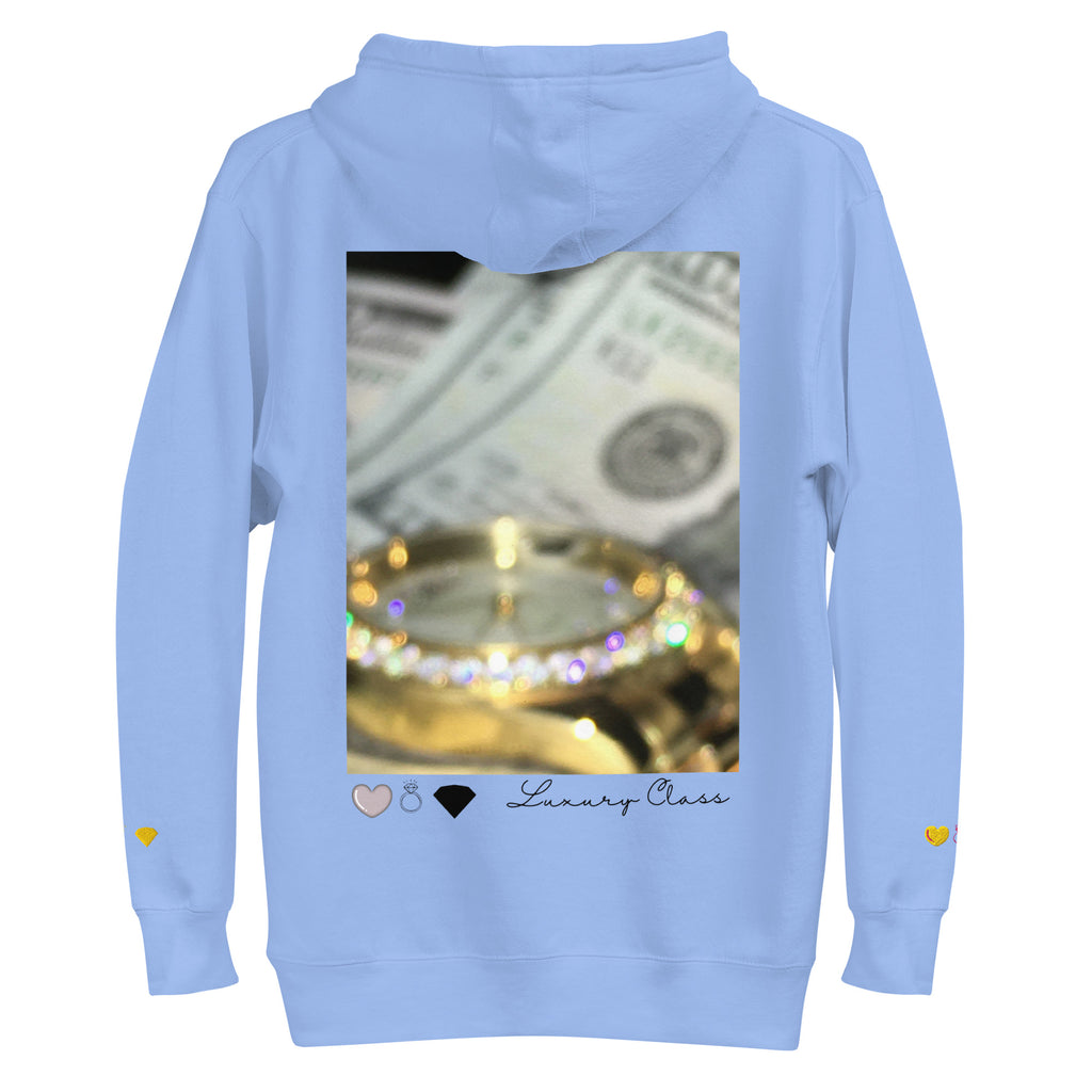 Unisex Carolina blue Daemon Luxury Overseas Scale Paco hoodie with front pocket and hood, casual streetwear style.