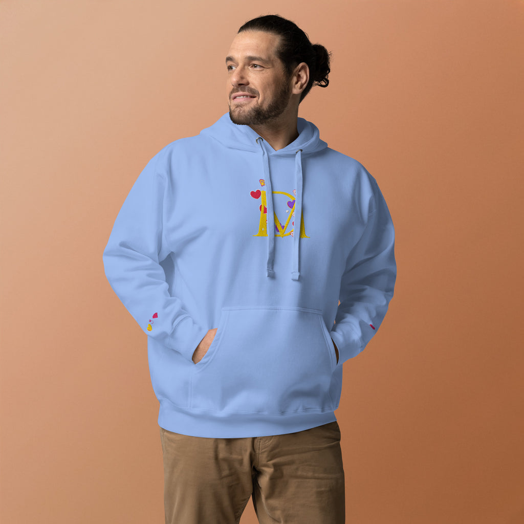 Daemon Luxury Paco Overseas Scale unisex blue hoodie with front design, premium pullover with hood and casual style.