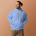 Daemon Luxury Paco Overseas Scale unisex blue hoodie with front design, premium pullover with hood and casual style.