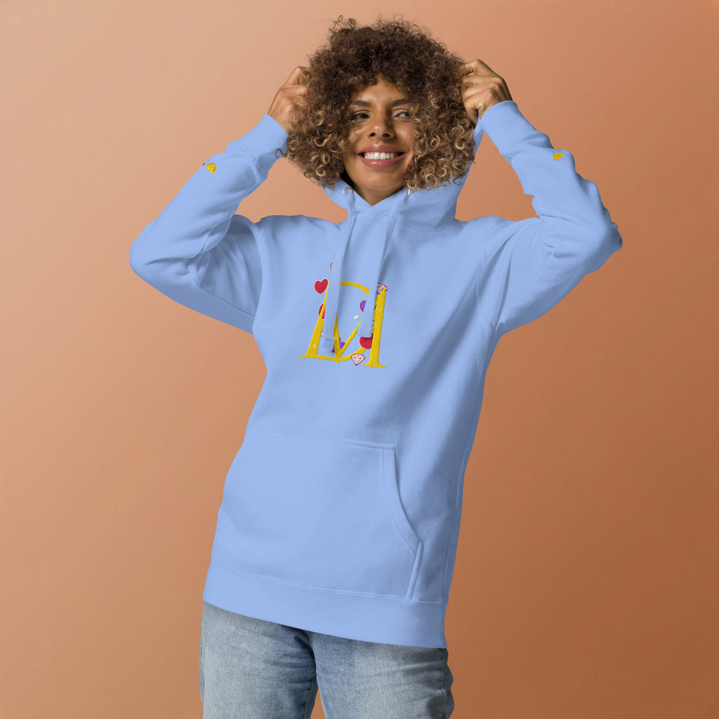 Unisex Carolina Blue Daemon Luxury Overseas Scale Paco hoodie with front design and comfortable hood, casual streetwear style.