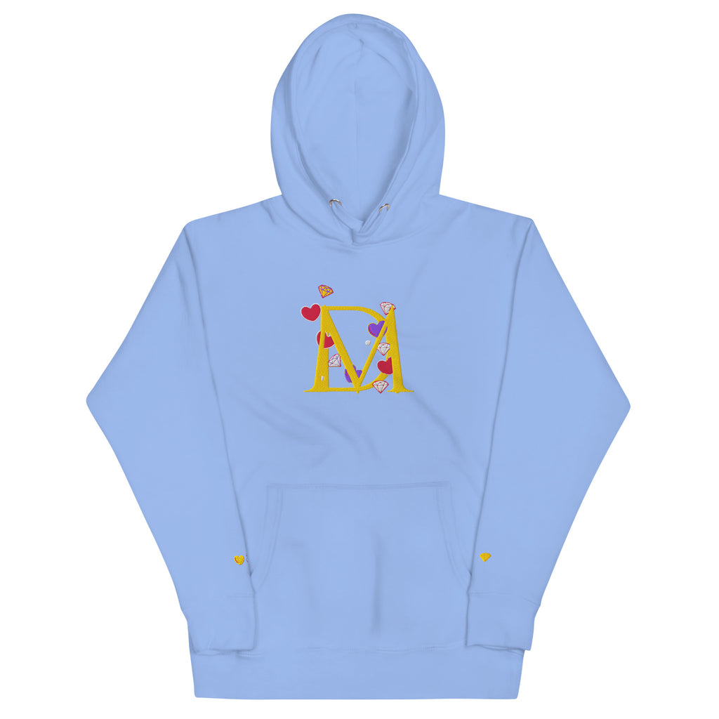Daemon Luxury Overseas Scale Paco unisex blue hoodie with front design, premium pullover style and cozy hood.