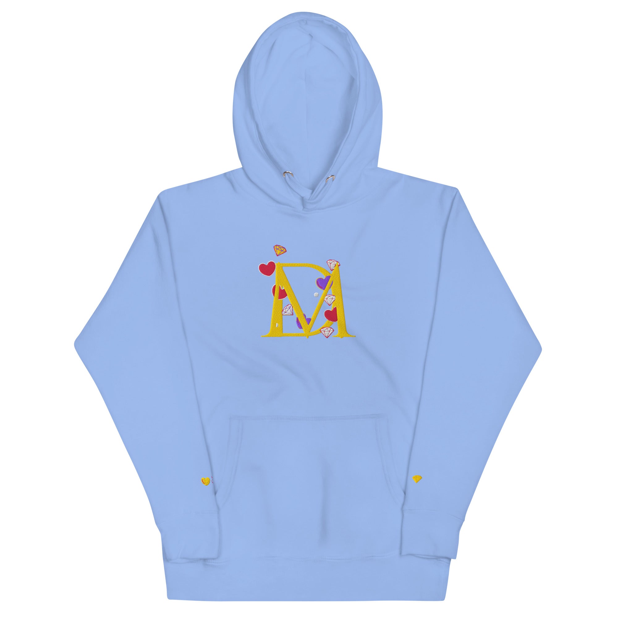 Daemon Luxury Overseas Scale Paco unisex blue hoodie with front design, premium pullover style and cozy hood.