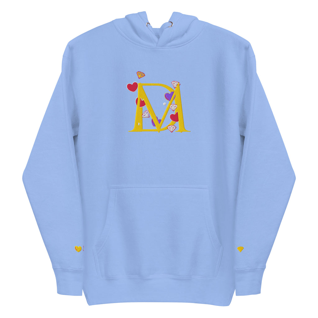 Unisex Carolina blue hoodie from Daemon Luxury's Overseas Scale Paco collection, featuring a front view of the premium pullover.