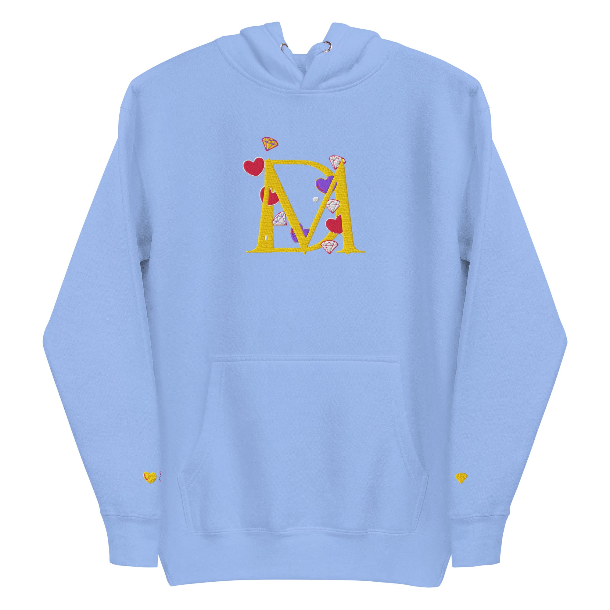 Unisex Carolina blue hoodie from Daemon Luxury's Overseas Scale Paco collection, featuring a front view of the premium pullover.