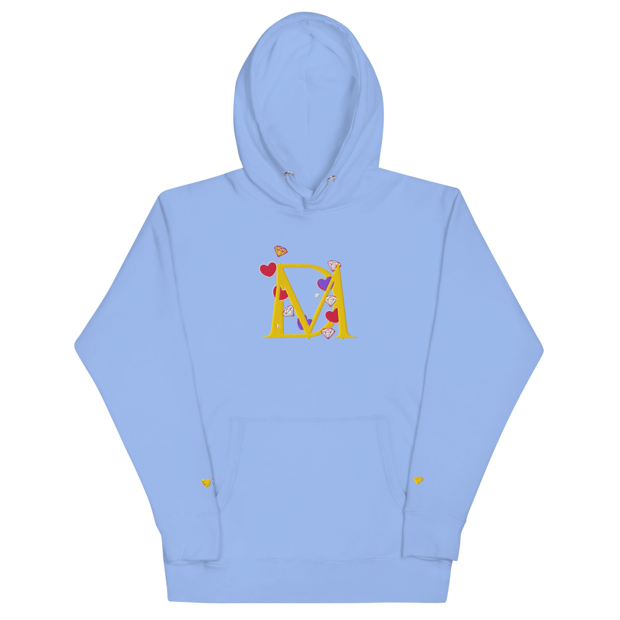 Unisex Carolina blue Daemon Luxury Overseas Scale Paco hoodie with front design and hood, premium cotton fabric.