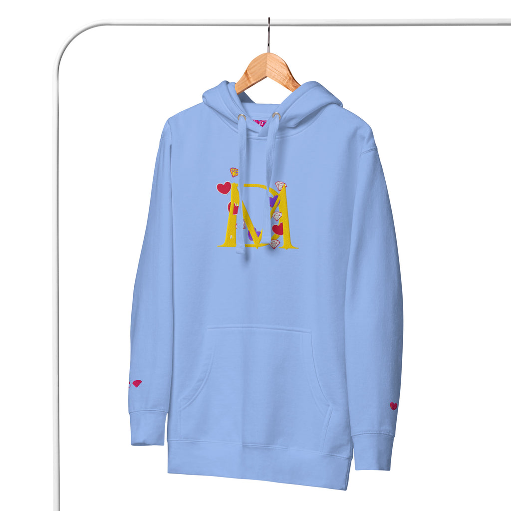 Unisex Carolina blue Daemon Luxury Overseas Scale Paco hoodie with front logo print and hood, premium casual pullover.