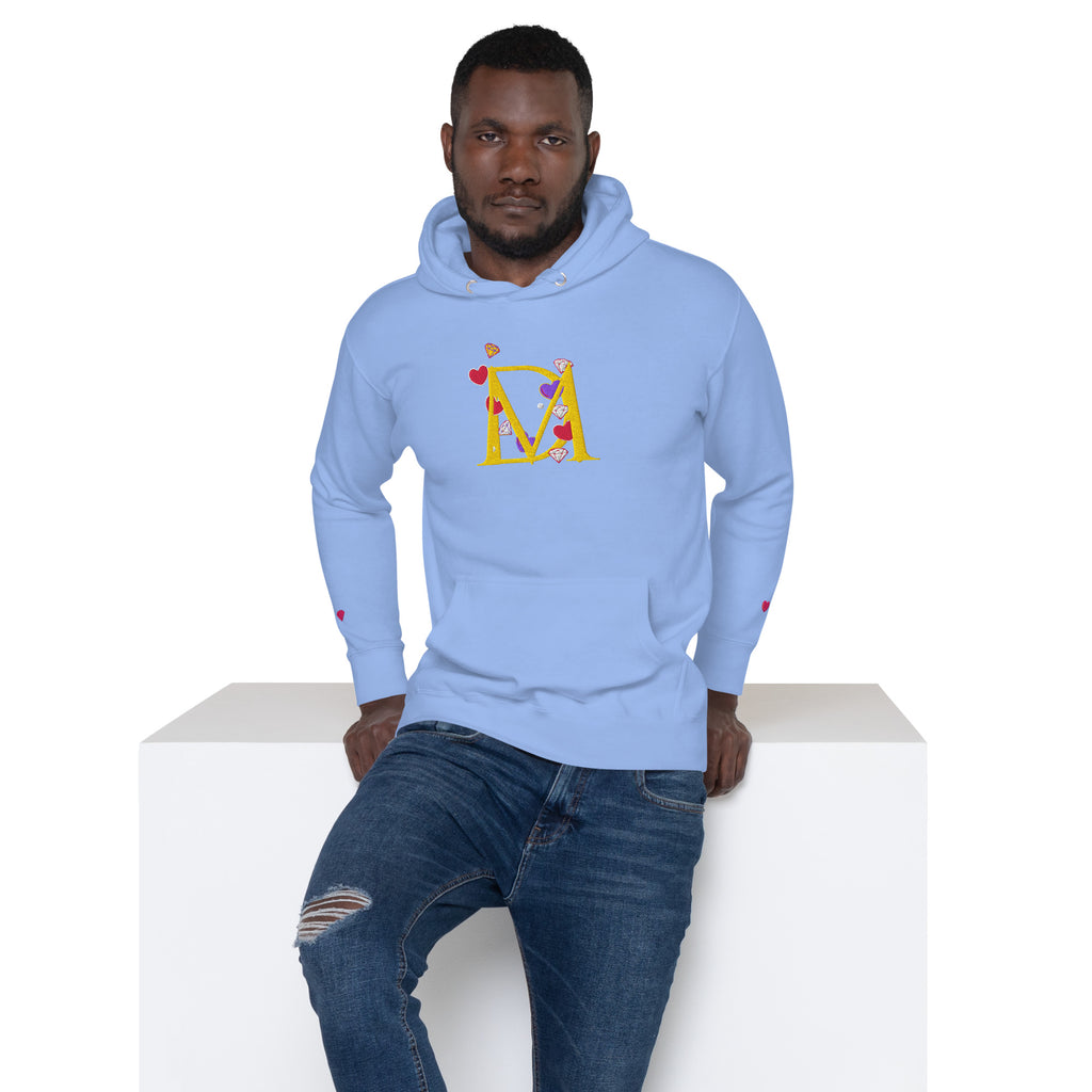 Unisex Carolina blue hoodie from Daemon Luxury's Overseas Scale Paco collection, featuring a front view pullover with hood.