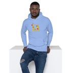 Unisex Carolina blue hoodie from Daemon Luxury's Overseas Scale Paco collection, featuring a front view pullover with hood.