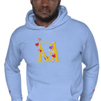 Daemon Luxury Overseas Scale Paco unisex Carolina blue hoodie with a hood, premium pullover style, close-up view.