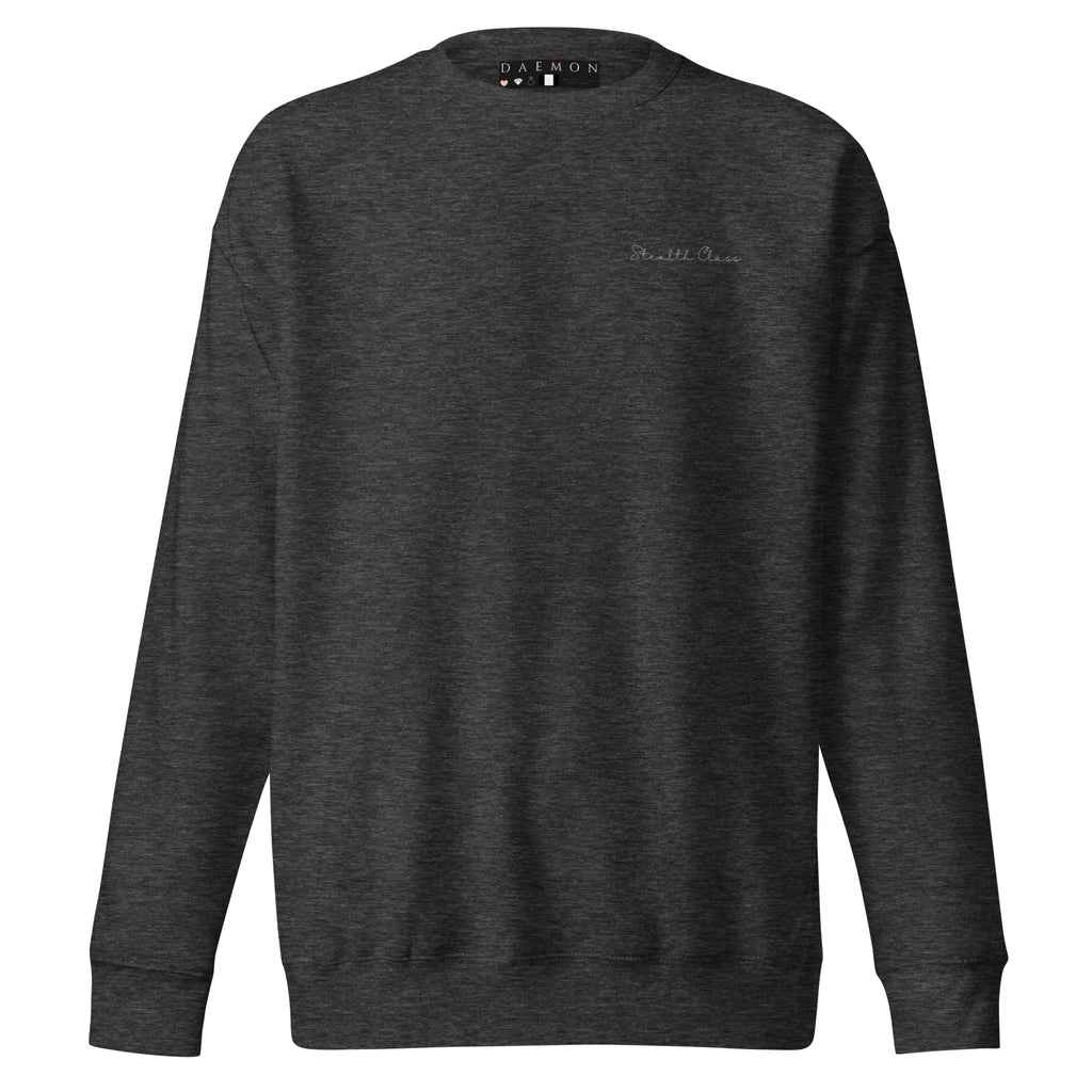 Unisex charcoal heather Daemon Serpentine Columbiana .1 premium sweatshirt with front design, casual and comfortable streetwear style.