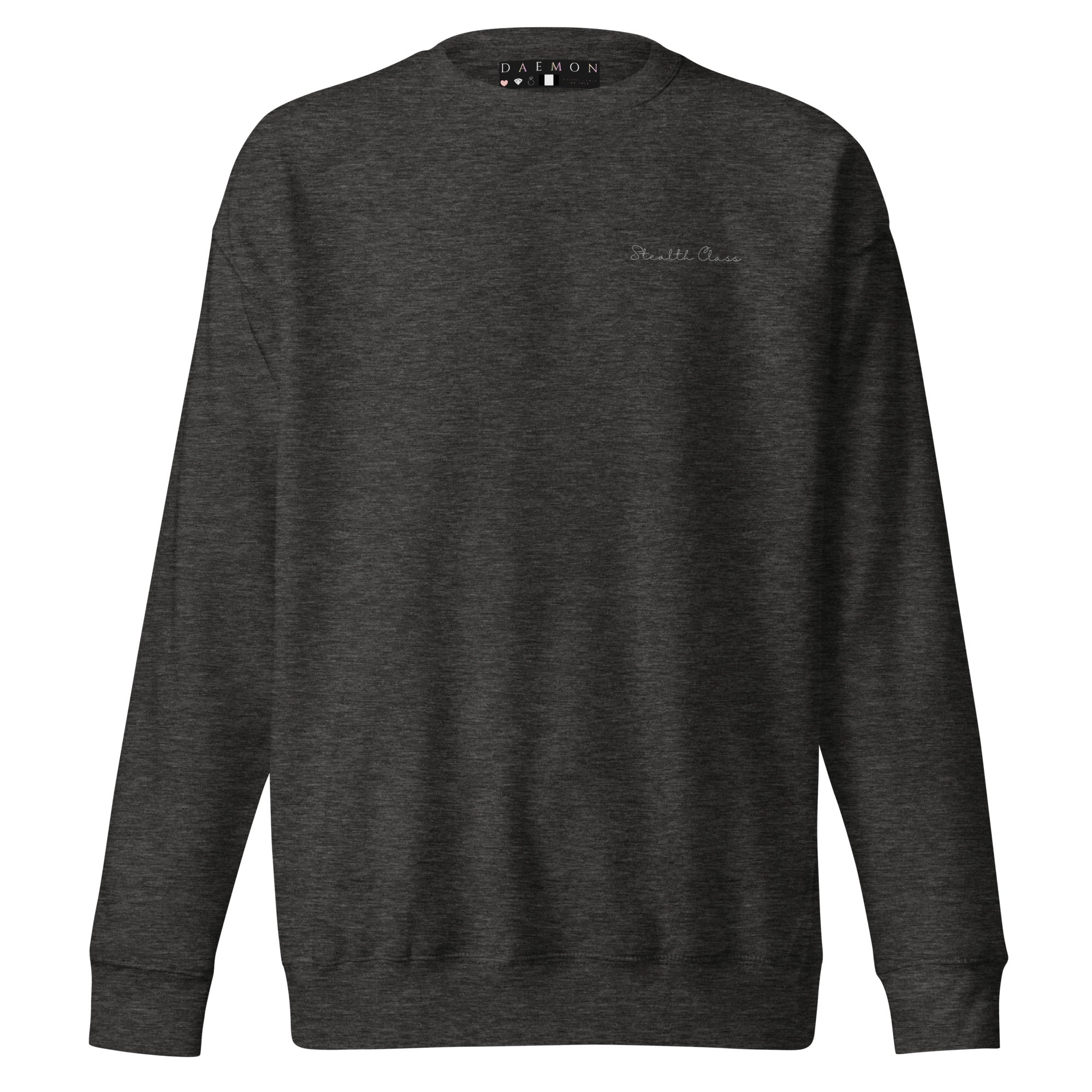 Unisex charcoal heather Daemon Serpentine Columbiana .1 premium sweatshirt with front design, casual and comfortable streetwear style.