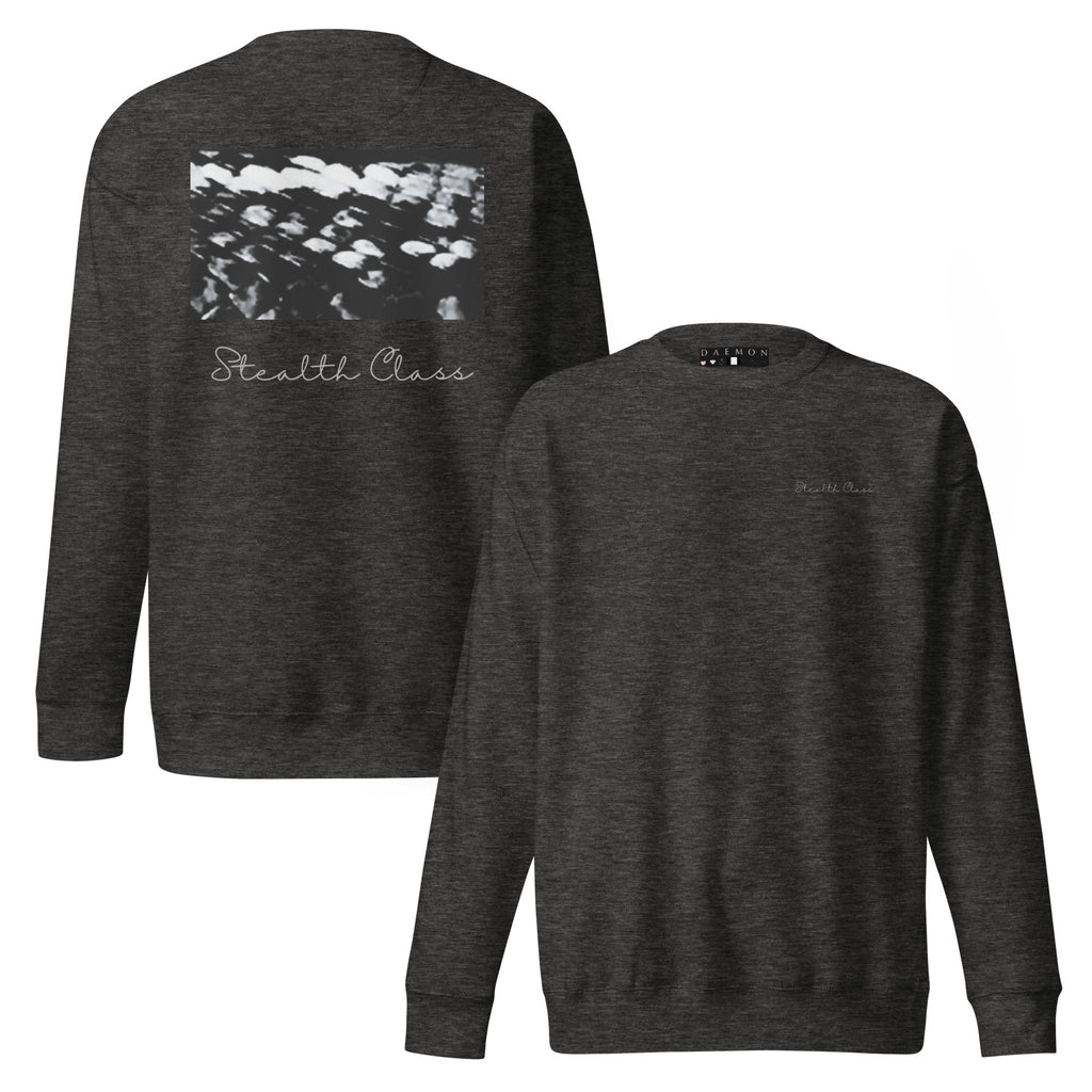 Daemon Serpentine Columbiana .1 unisex charcoal heather sweatshirt with front and back views, premium casual sweatshirt for everyday wear.