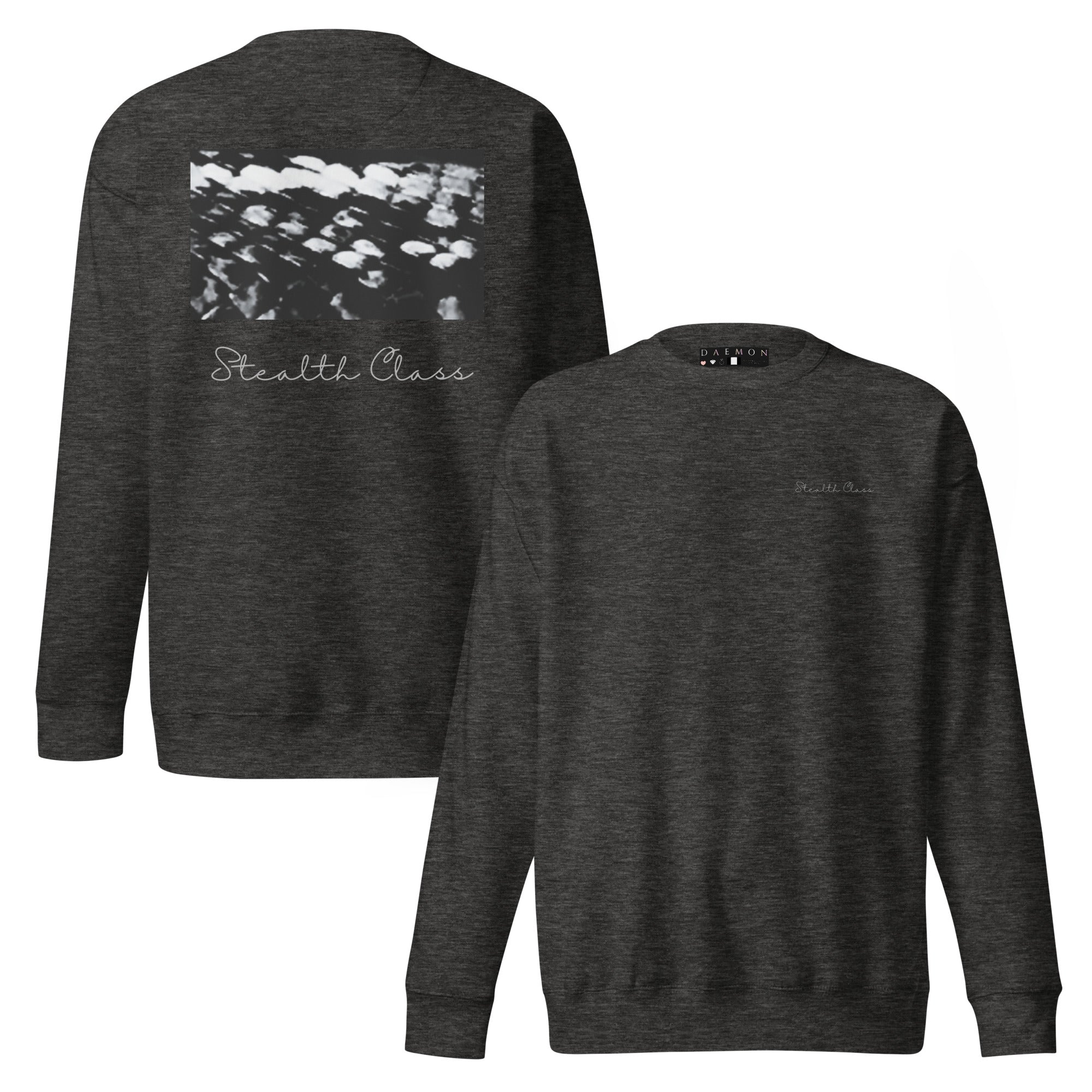 Daemon Serpentine Columbiana .1 unisex charcoal heather sweatshirt with front and back views, premium casual sweatshirt for everyday wear.