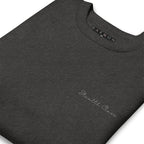 Unisex Serpentine Columbiana .1 Felpa sweatshirt by Daemon in charcoal heather, close-up showing fabric texture and design details.