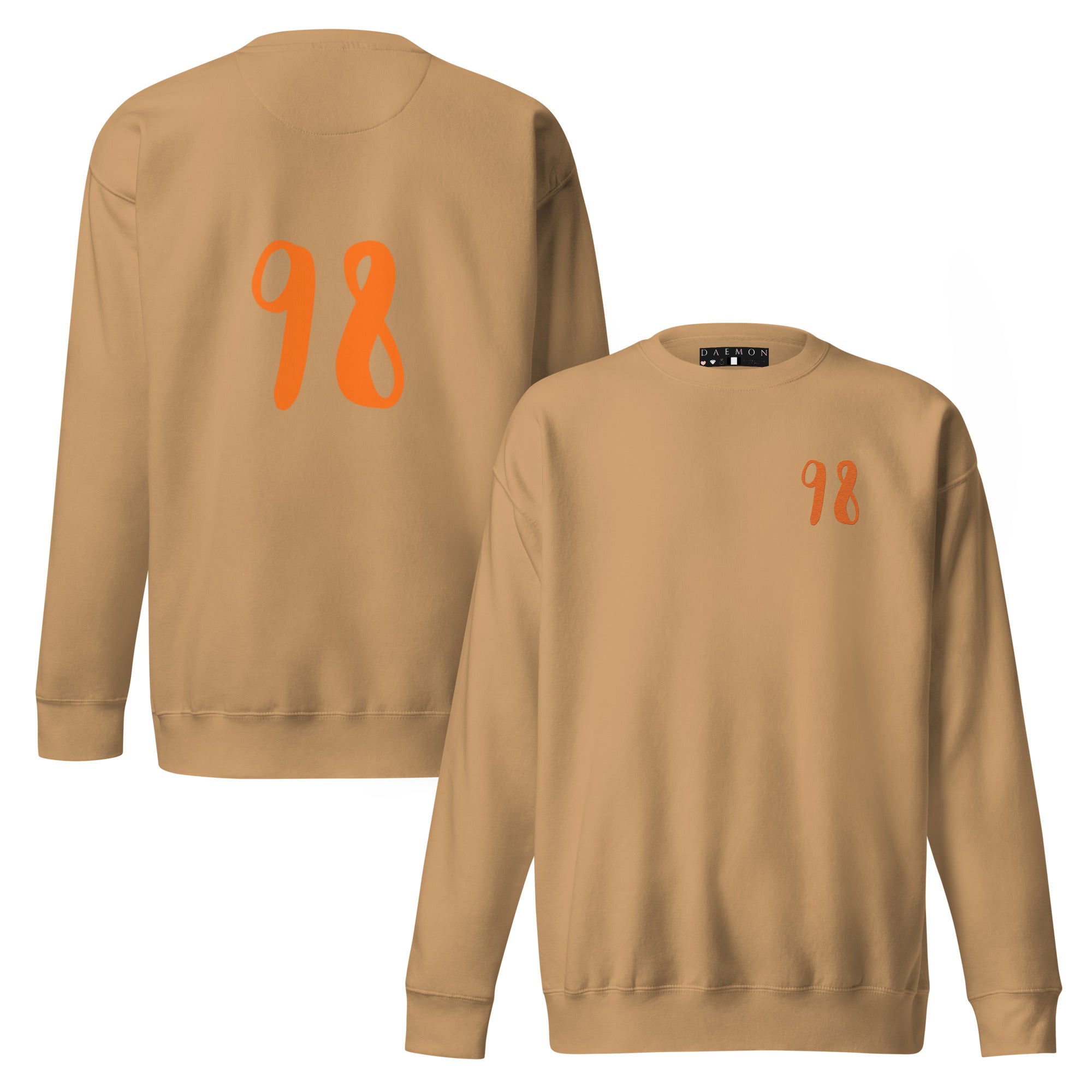 Unisex khaki Honey Butter Felpa sweatshirt by Daemon, front and back view, soft fabric and casual style.