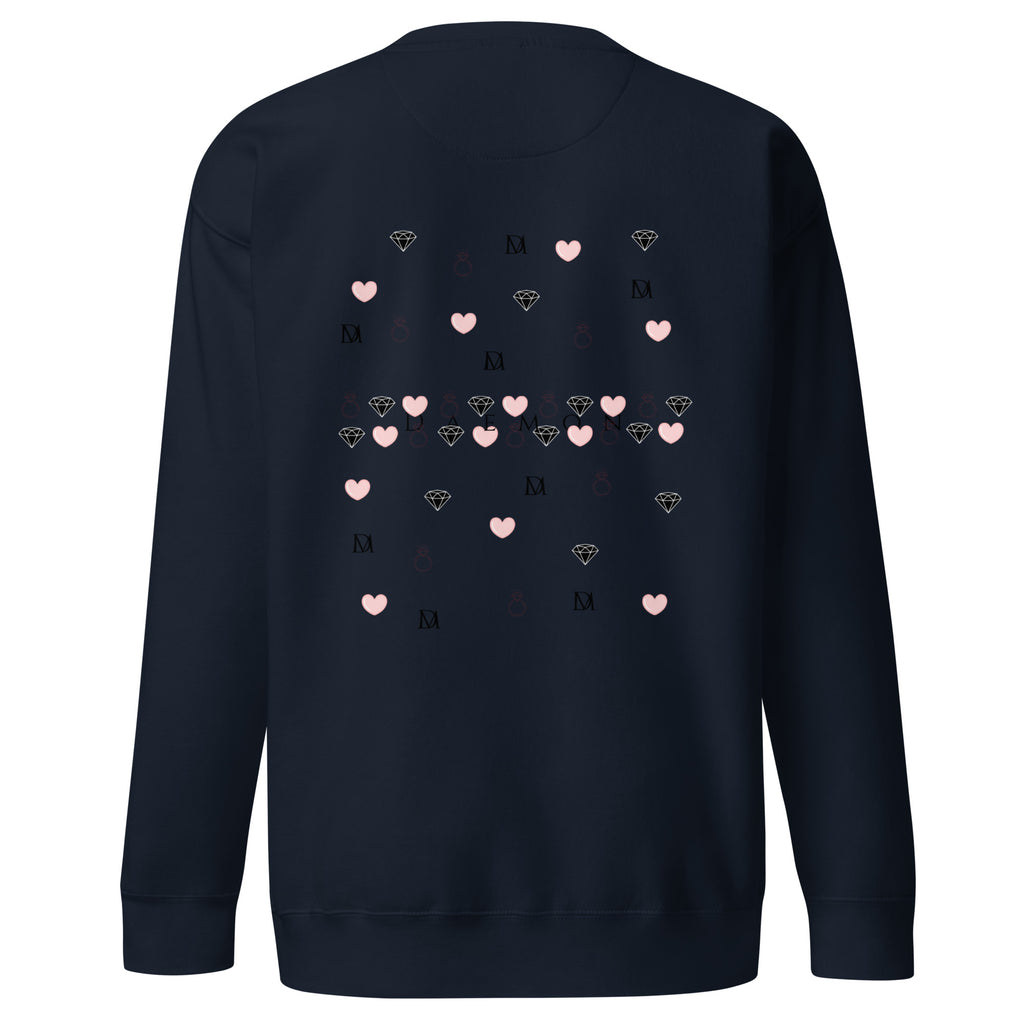 Daemon Oceanic Nights unisex navy blazer sweatshirt, premium fleece fabric, relaxed fit, front and back view.