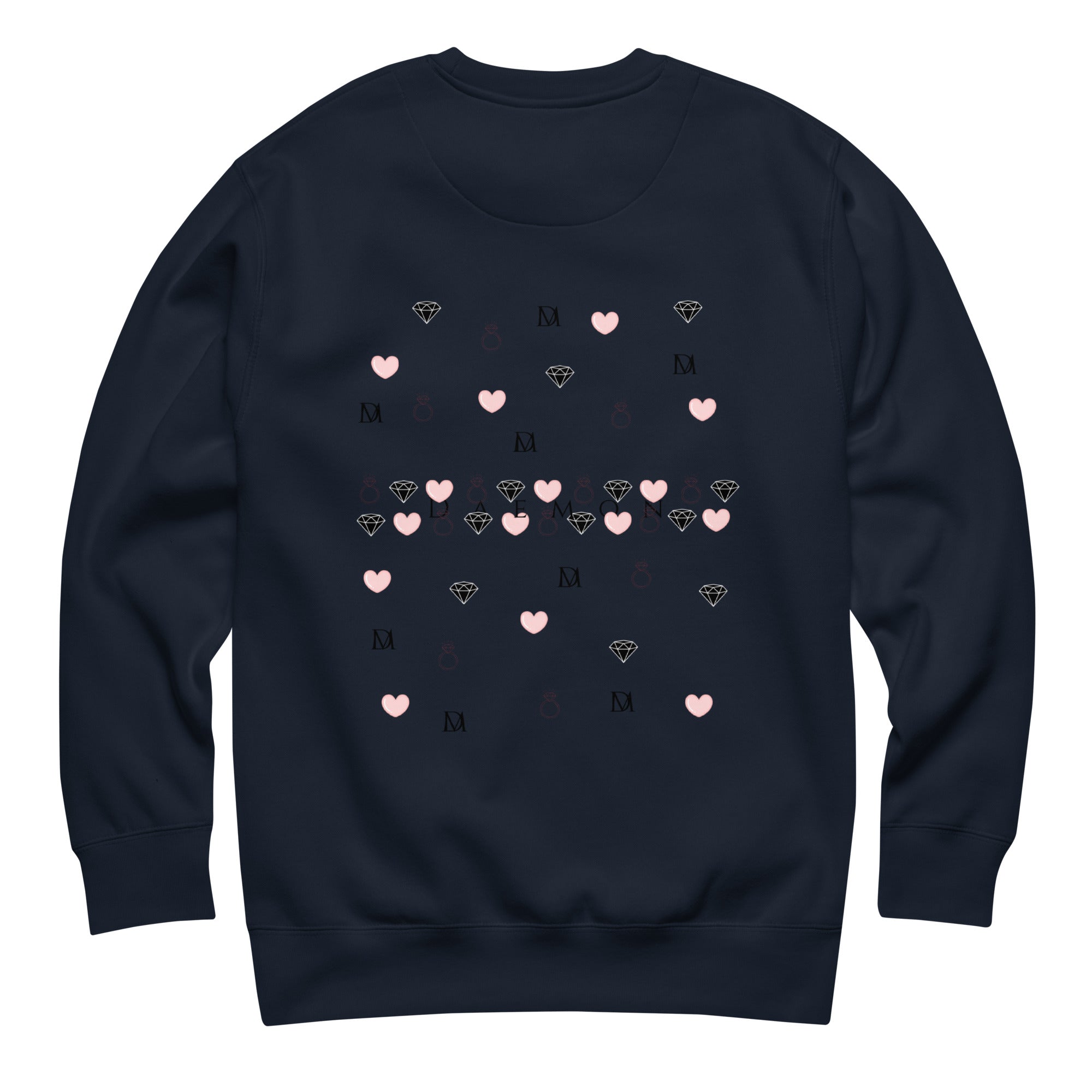 Daemon Oceanic Nights unisex navy blazer sweatshirt with a relaxed fit and premium fleece fabric, back view.
