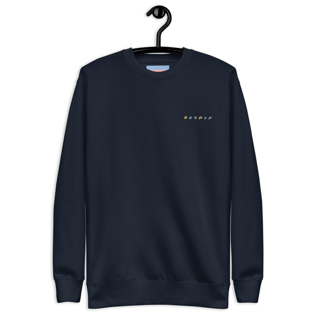Daemon Oceanic Nights unisex navy blazer sweatshirt with front design, premium casual sweatshirt for everyday wear.