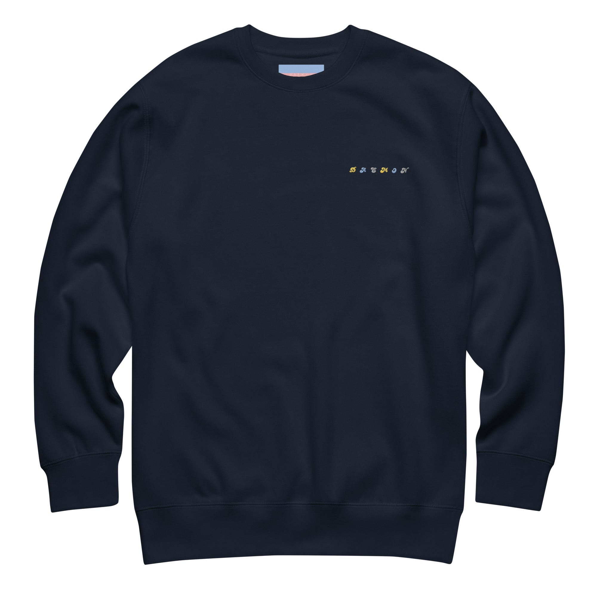 Daemon Oceanic Nights unisex navy blazer sweatshirt with front design, premium fleece fabric, and casual fit.