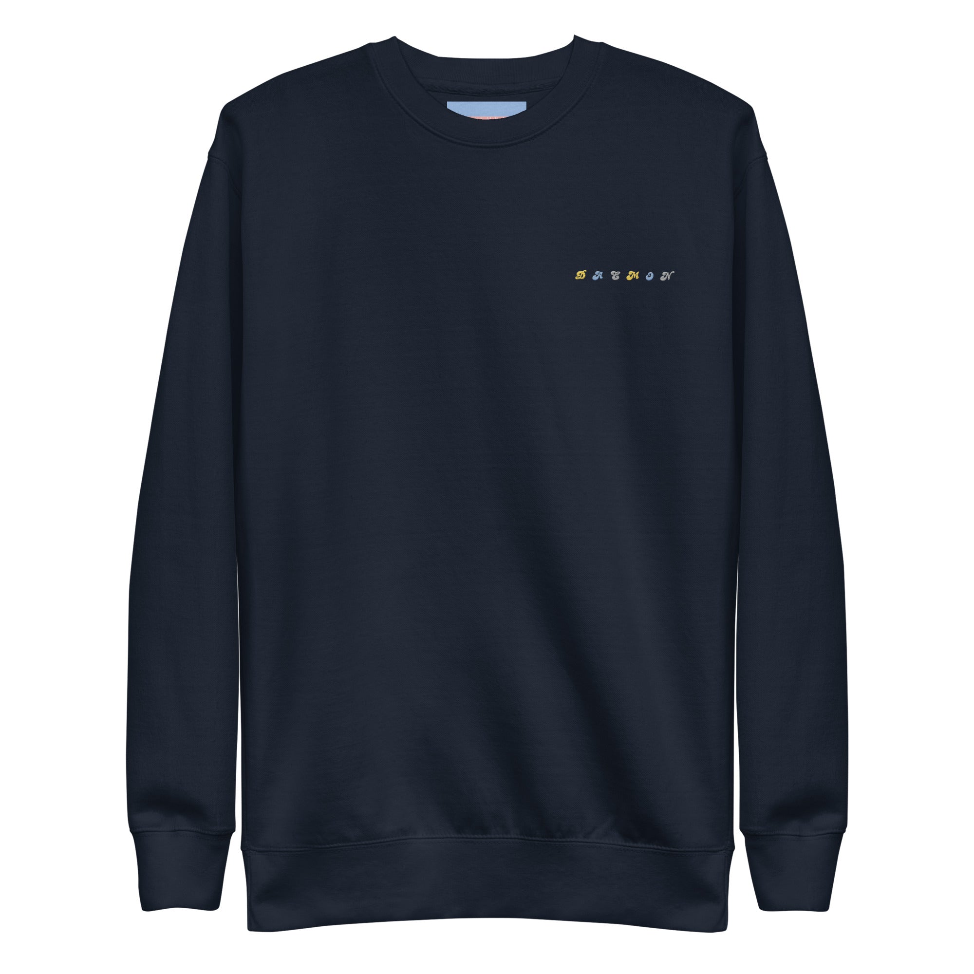 Unisex Navy Blazer Oceanic Nights Daemon sweatshirt with a comfortable fit and minimalist design, front view.