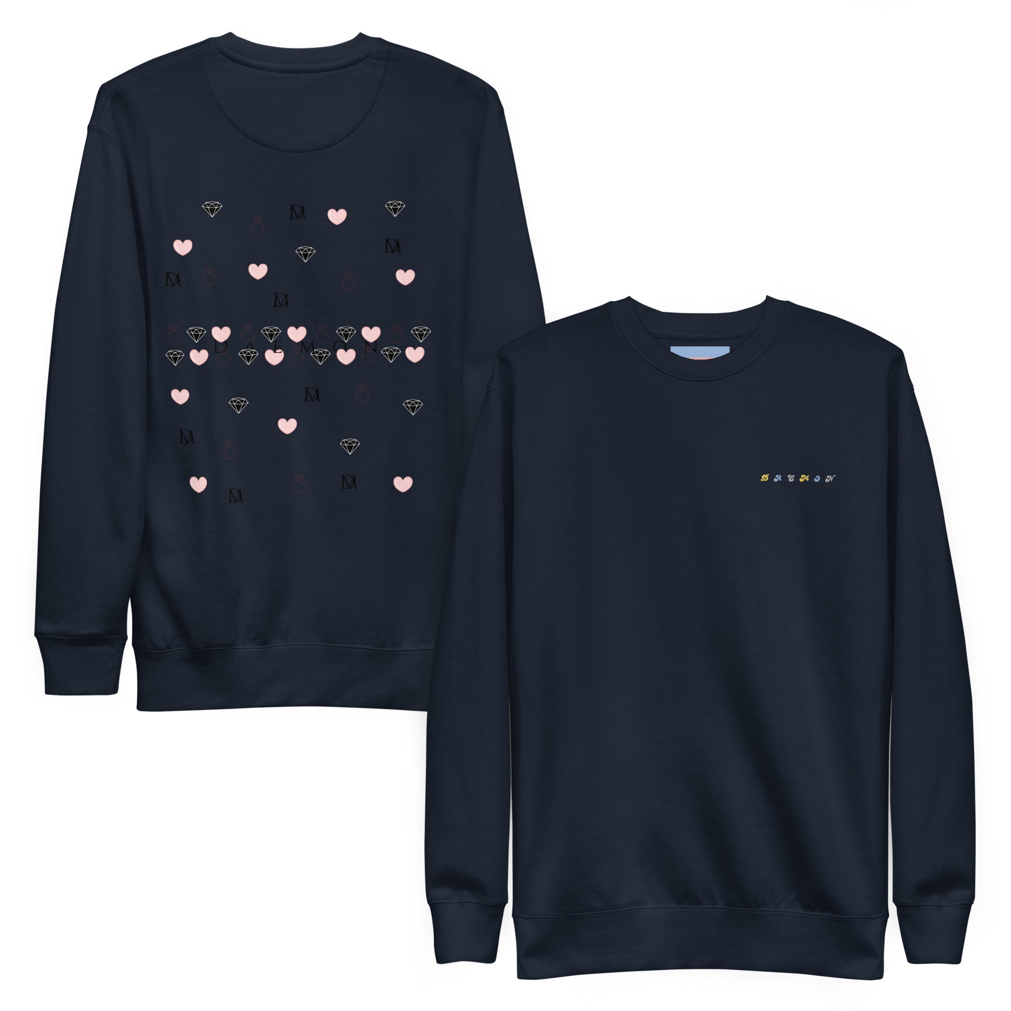 Unisex Navy Blazer Oceanic Nights Daemon sweatshirt with front and back view, premium casual hoodie for men and women.
