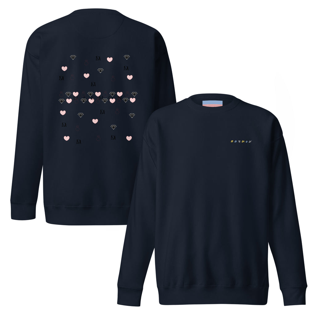 Unisex navy blue Oceanic Nights Daemon sweatshirt with front and back views, premium fleece fabric, casual style.