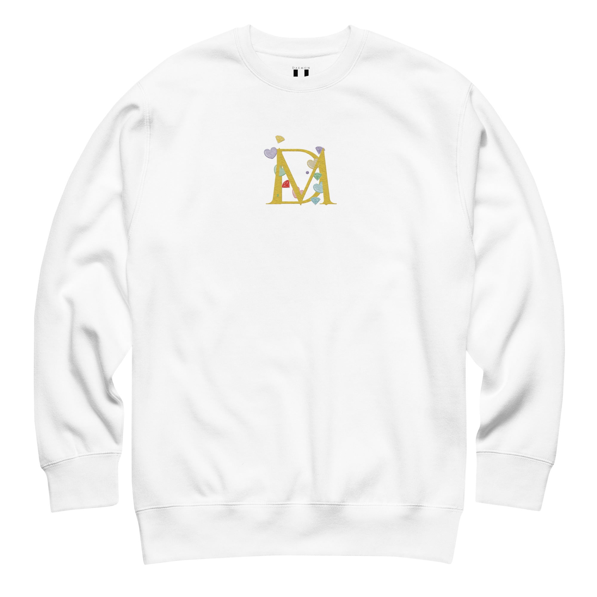 White unisex Las Palmas Felpa sweatshirt by Daemon with front design, soft premium fabric, and casual fit.