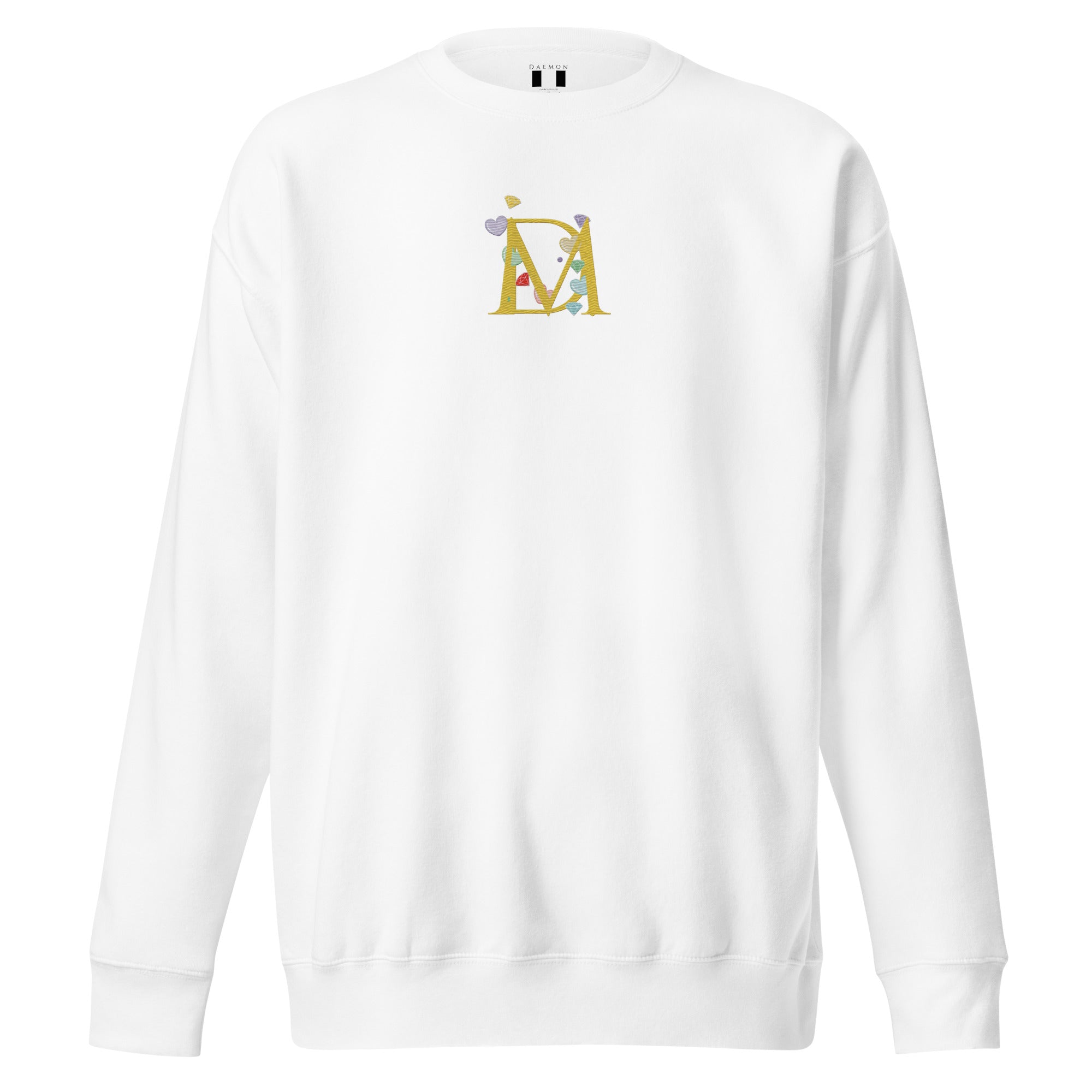 White unisex Las Palmas Felpa sweatshirt by Daemon featuring a front view with a relaxed fit and comfortable fabric.