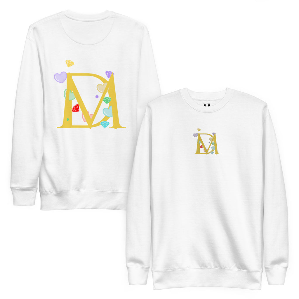 Unisex white Daemon Las Palmas Felpa sweatshirt shown from front and back, featuring a comfortable, stylish design.
