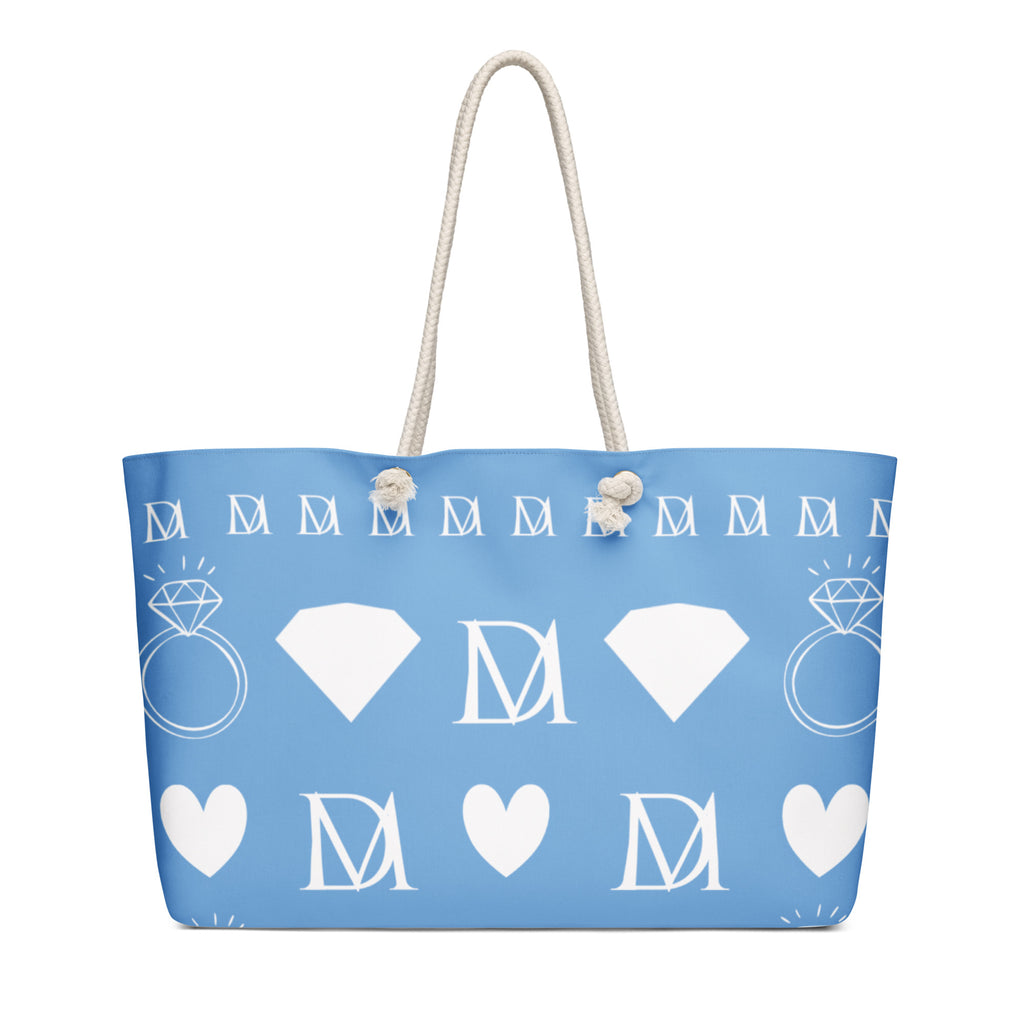Daemon Frosted Diamonds Rees Borsetta weekender bag in white with diamond pattern, front view, 24x13 inches.
