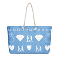 Daemon Frosted Diamonds Rees Borsetta weekender bag in white with diamond pattern, front view, 24x13 inches.