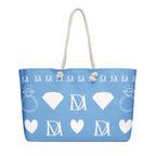 Daemon Frosted Diamonds Rees Borsetta weekender bag in white with diamond pattern, front view, 24x13 inches.