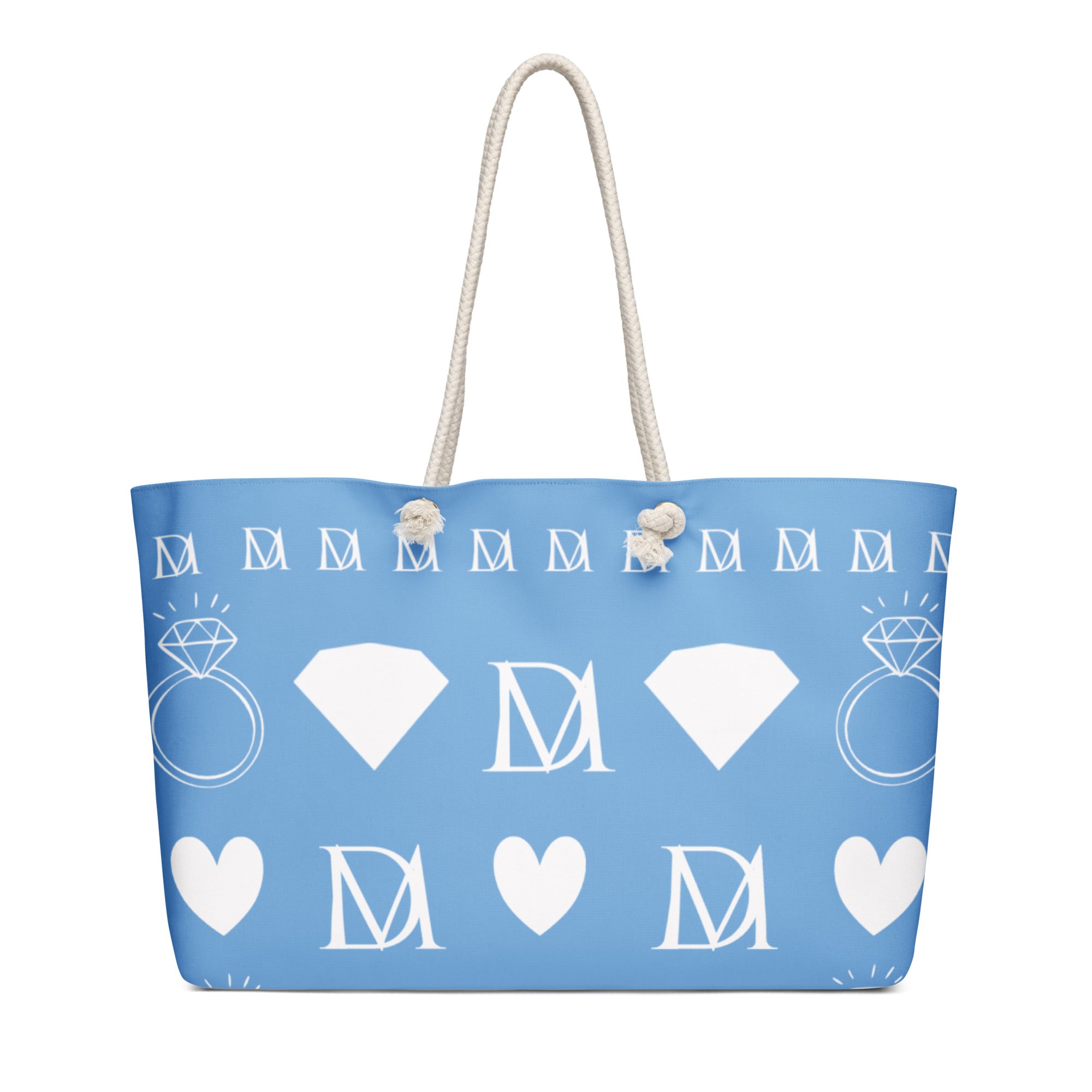 Daemon Frosted Diamonds Rees Borsetta weekender bag in white with diamond pattern, front view, 24x13 inches.