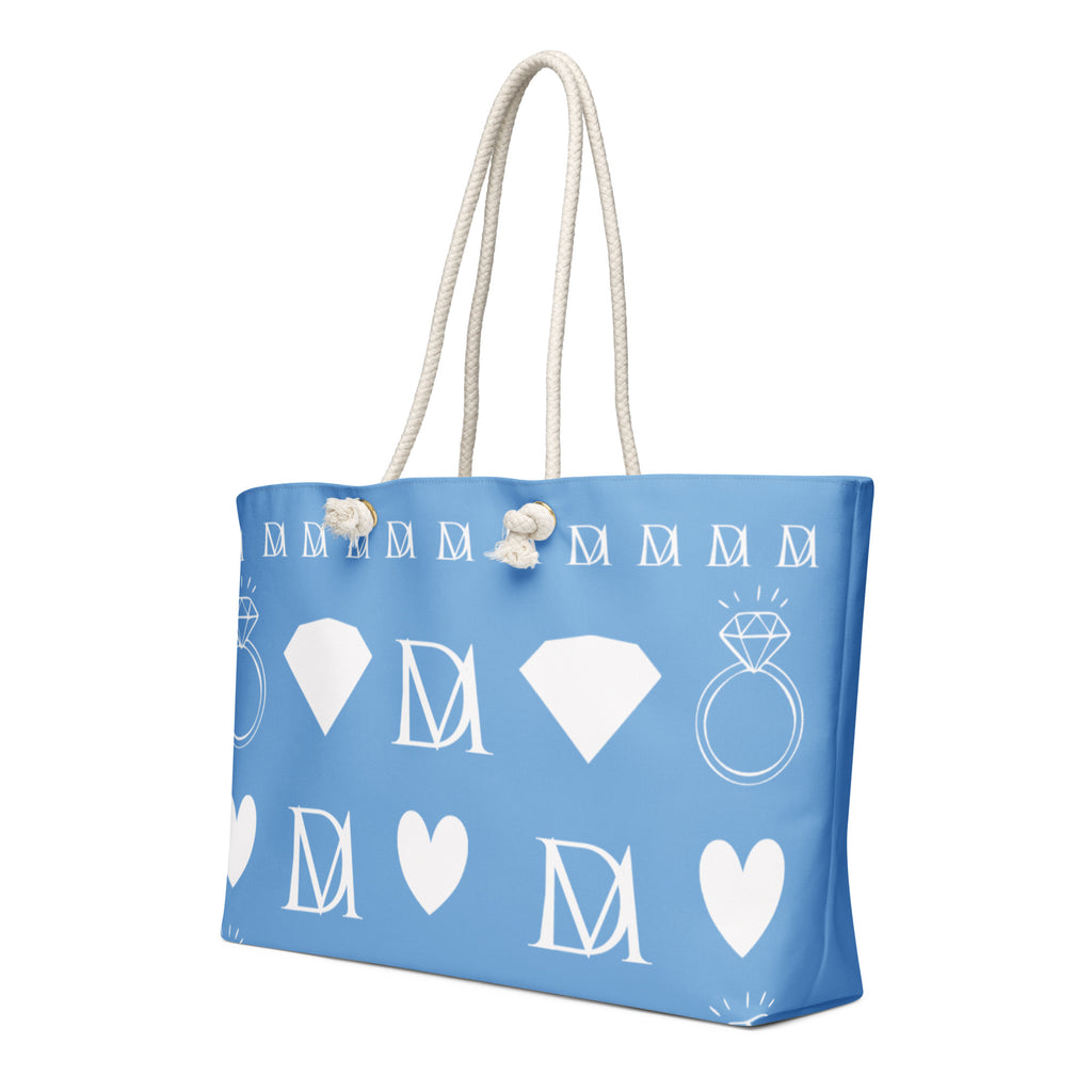 Frosted Diamonds Rees Daemon weekender bag in white with diamond pattern, front view showing sleek design and sturdy handles.