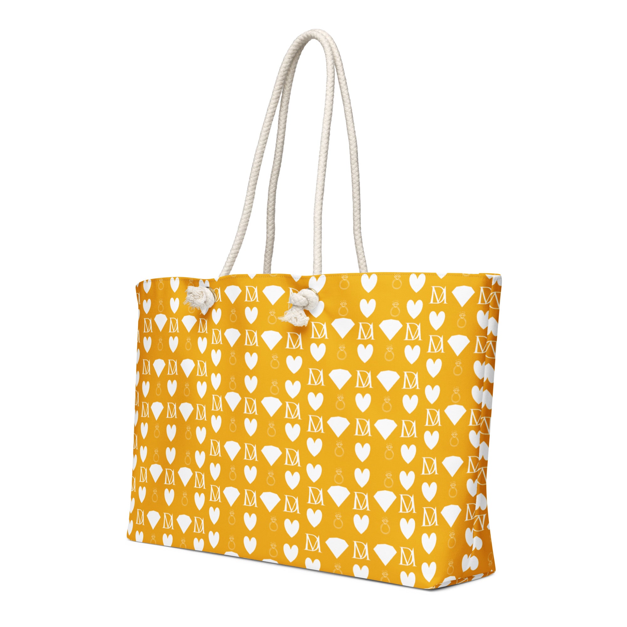 White Daemon Luxury Frosted Diamonds Tarmin Honeybees weekender bag with gold hardware, front view showing textured surface and handles.