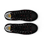 Black high-top canvas shoes with speckled diamond pattern from Daemon Luxury's NEMESIS Female collection.