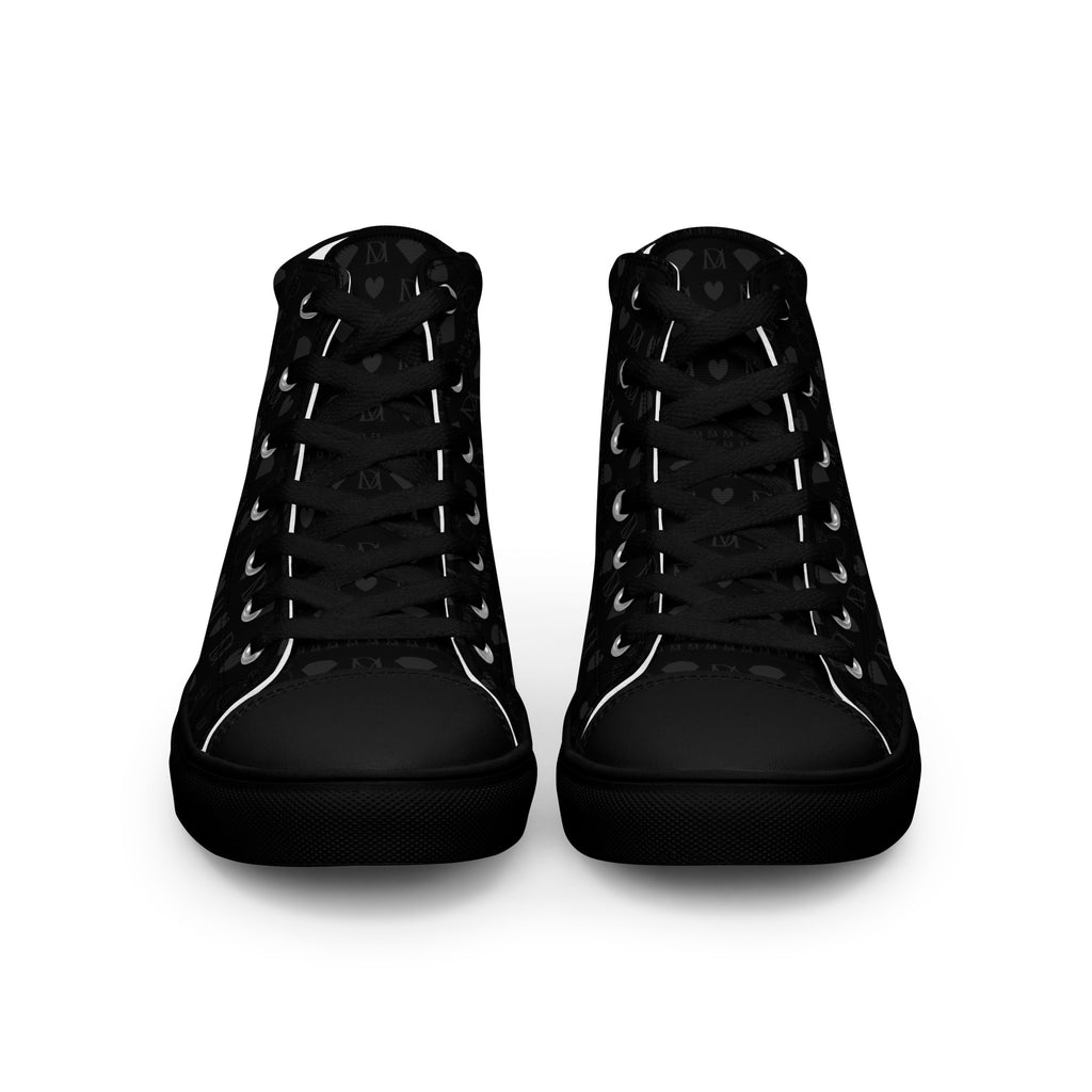 Black women's high-top canvas shoes featuring frosted diamond detailing by Daemon Luxury, style Platinum Dim Female.