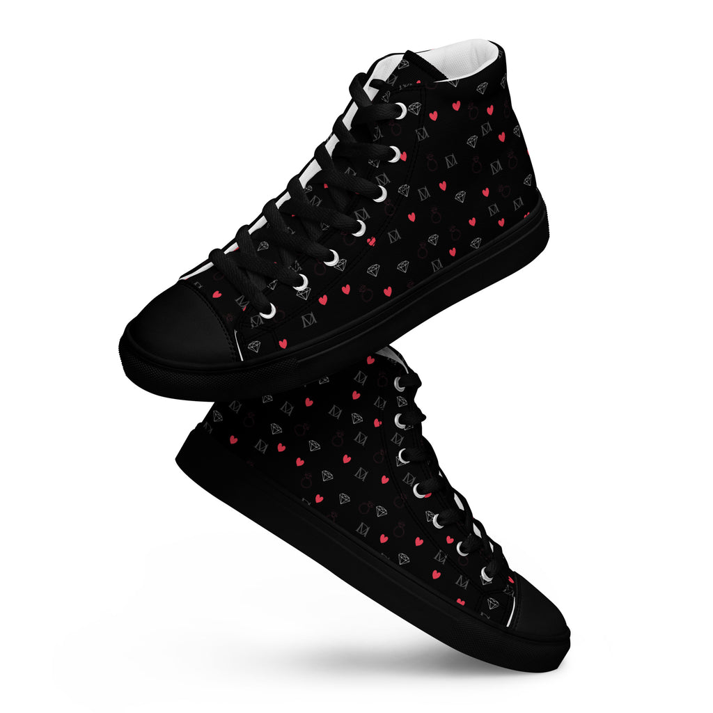 Black high-top canvas shoes with speckled diamond design from Daemon Luxury's NEMESIS Female collection.