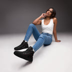 Black high-top canvas shoes with speckled diamond pattern from Daemon Luxury's NEMESIS Female collection.