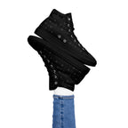 Black women's high-top canvas shoes with frosted diamond details by Daemon Luxury, featuring a sleek platinum finish.