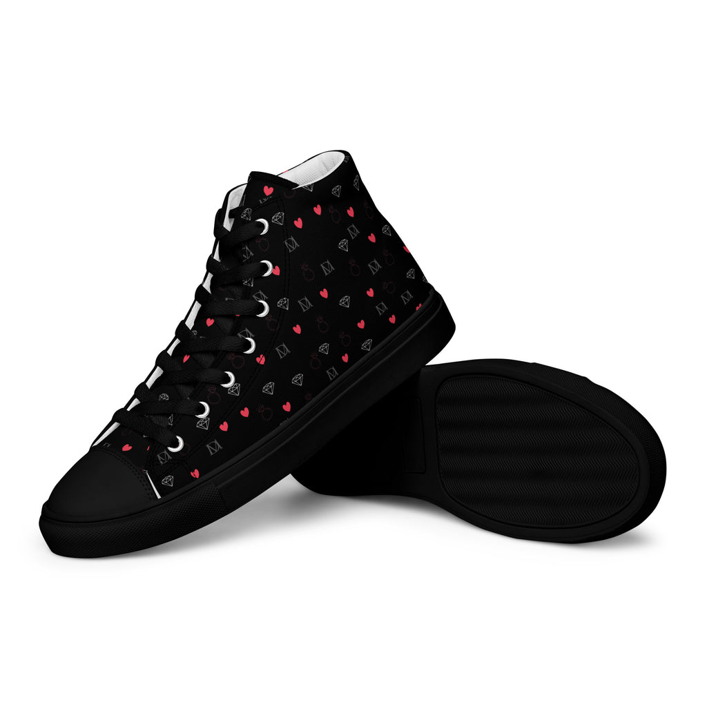 Black women's high-top canvas shoes featuring speckled diamond designs by Daemon Luxury, style NEMESIS Female.