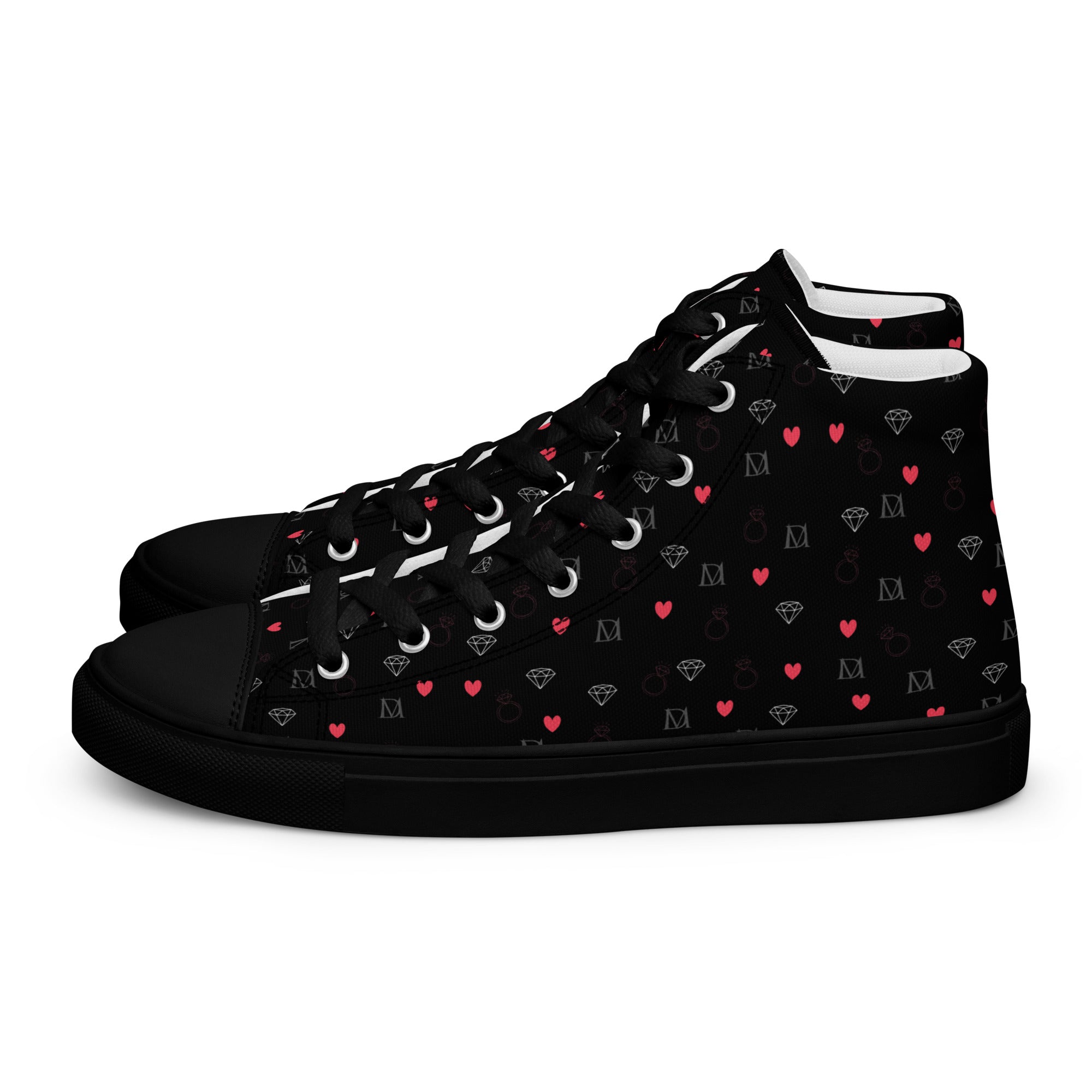 Black women's high-top canvas shoes featuring speckled diamond designs by Daemon Luxury, style NEMESIS Female.