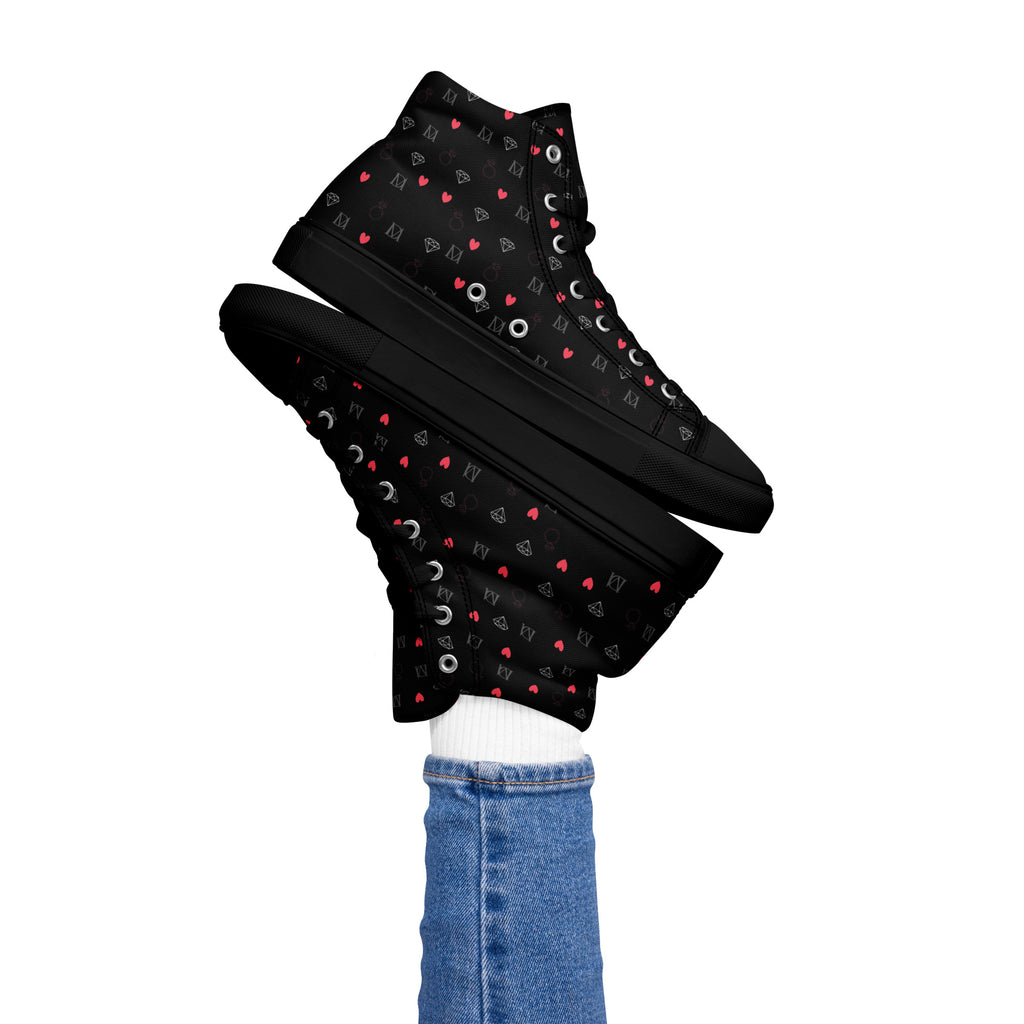 Black women's high-top canvas shoes featuring Speckled Diamonds design by Daemon Luxury, with a sleek and stylish look.