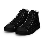 Black women's high-top canvas shoes by Daemon Luxury featuring frosted diamond platinum accents, front view.