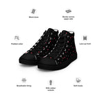 Black women’s high-top canvas shoes with speckled diamond design by Daemon Luxury, front left view.